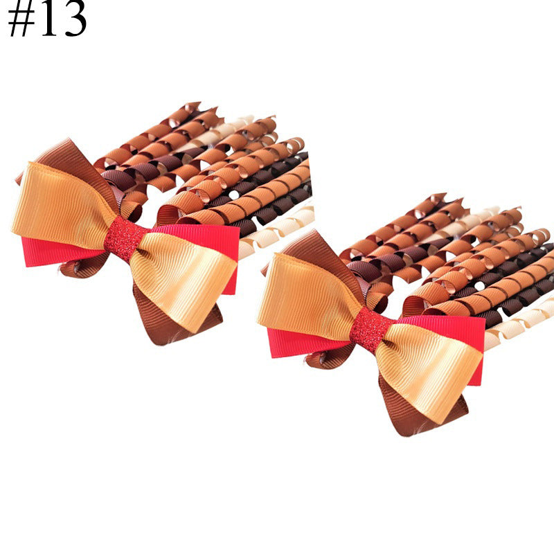 Wholesale 5pcs Bow Curl Ribbon Children's Christmas Independence Day Hair Clip